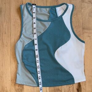 Teal and White Sleeveless Women's Top